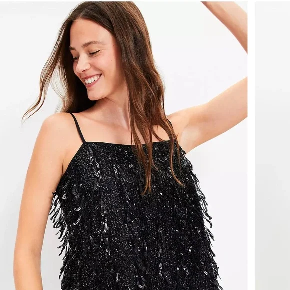 Sequin Fringe Square Neck Cami LOFT - Picture 2 of 7